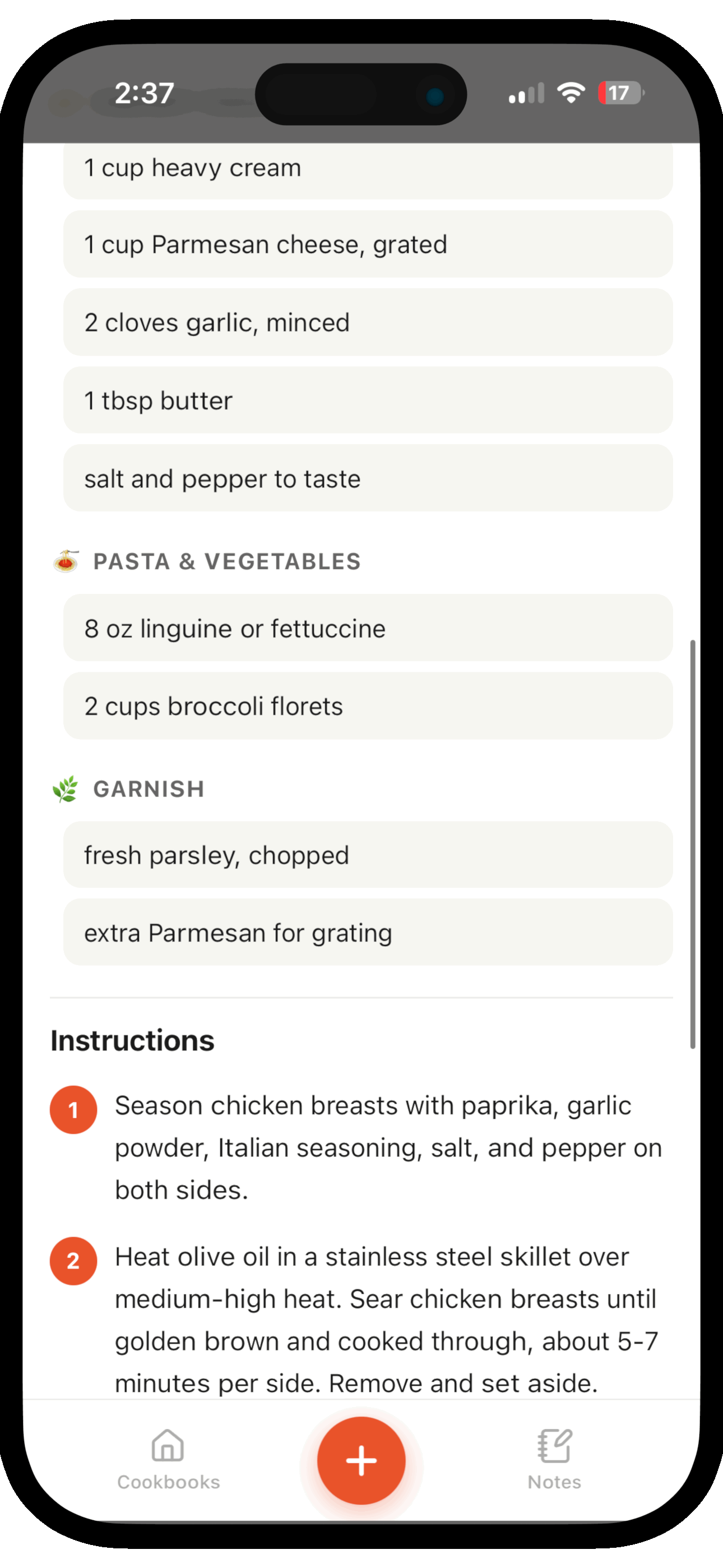 Recipeasy recipe screen